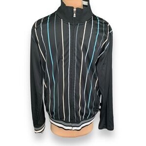 Men’s Ben Sherman Jacket Vertical Striped Black Blue Track Zipper Front